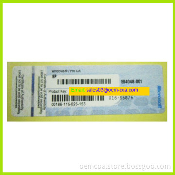 Windows 7 Pro HP COA Sticker Label